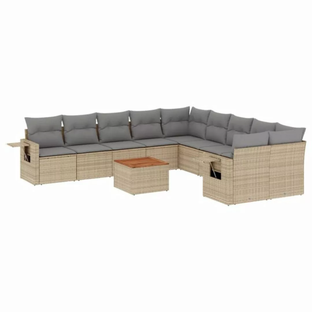 vidaXL Sofaelement 11-tlg. Garten-Sofagarnitur mit Kissen Beige Poly Rattan günstig online kaufen