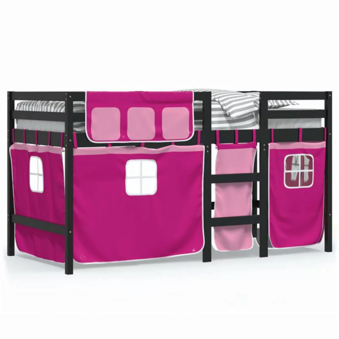 vidaXL Etagenbett Kinderhochbett mit Vorhängen Rosa 90x190 cm Massivholz Ki günstig online kaufen