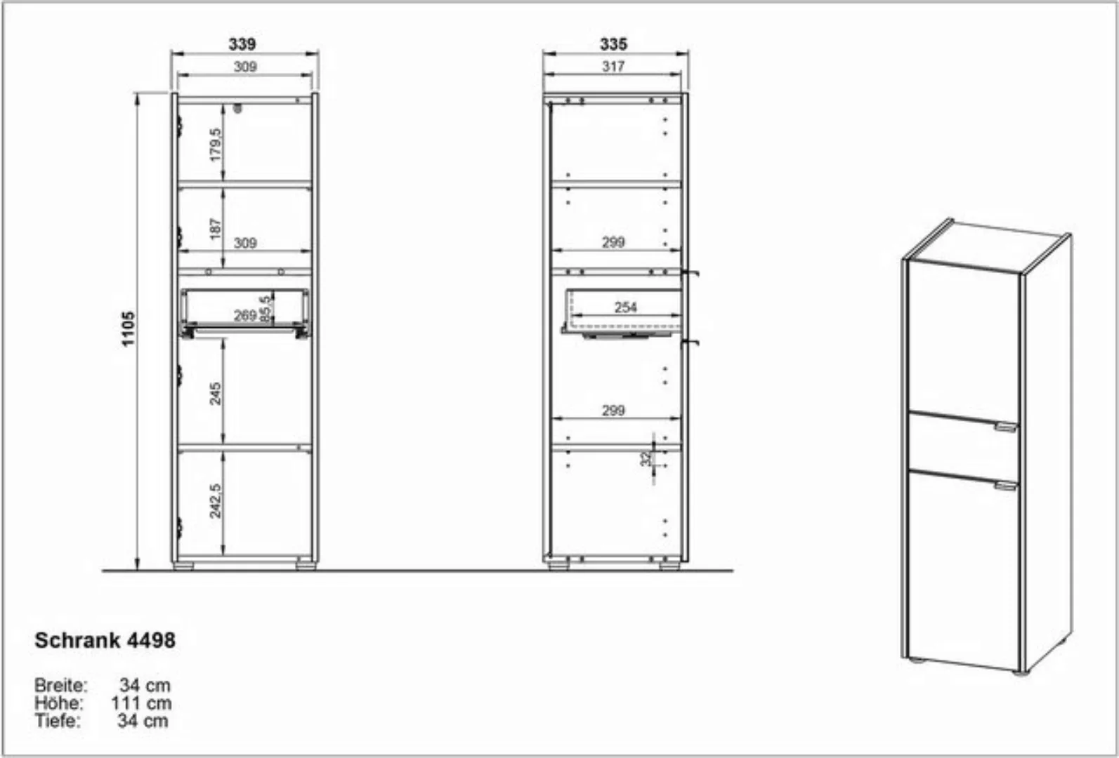 KADIMA DESIGN Hochschrank Schrank mit Schublade, 34x34x111, Navarra-Eiche, günstig online kaufen