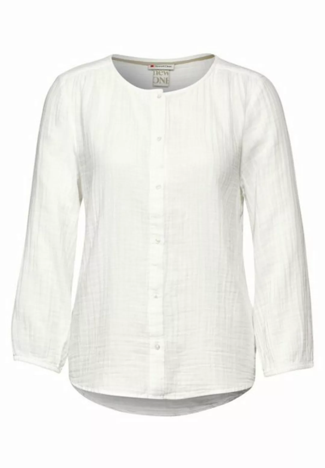 STREET ONE Blusenshirt QR Muslin buttoned roundneck b, off white günstig online kaufen