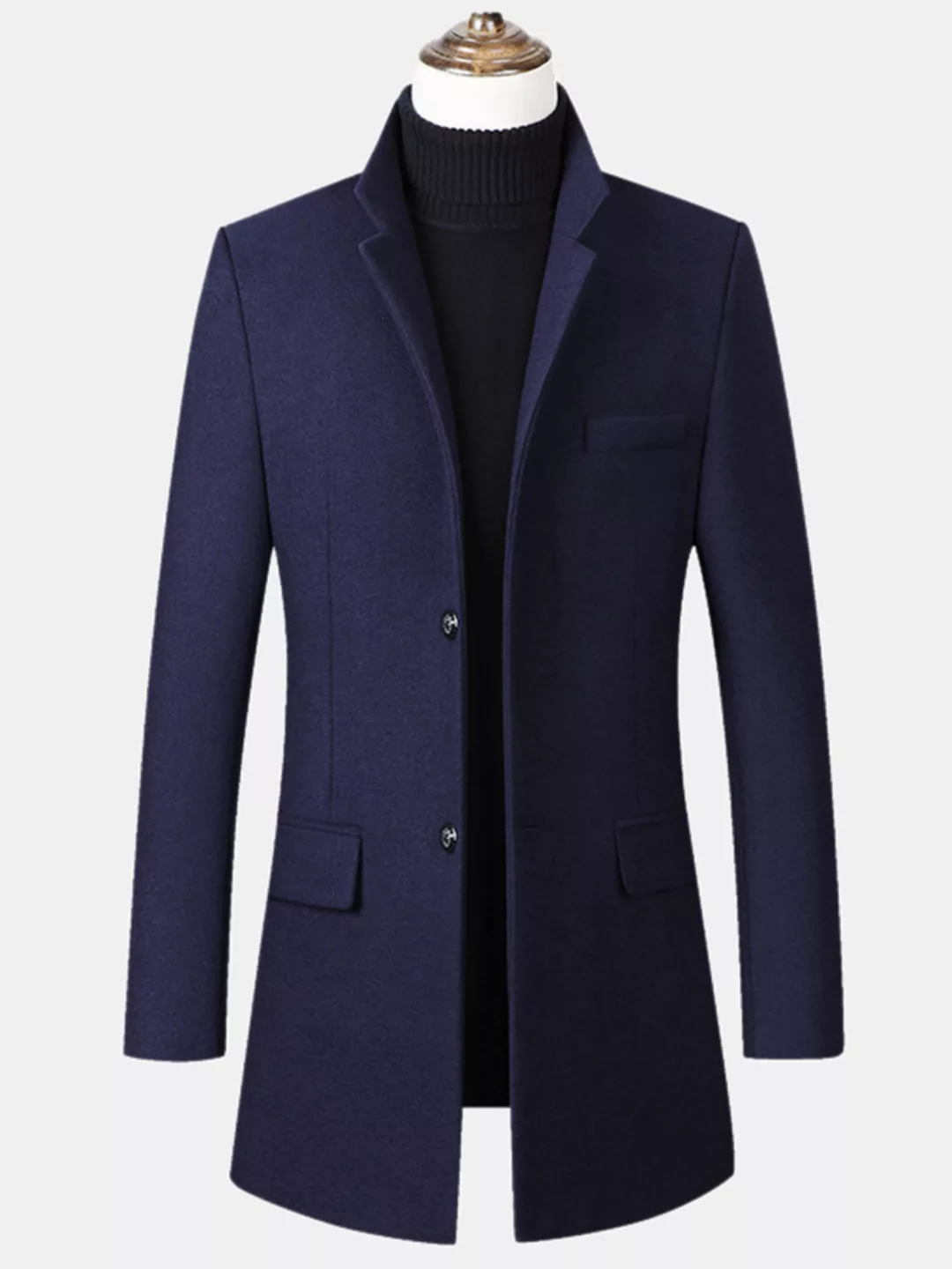 Herren Winter warm einfarbig Wolle Mittellang Langarm Button Coat günstig online kaufen