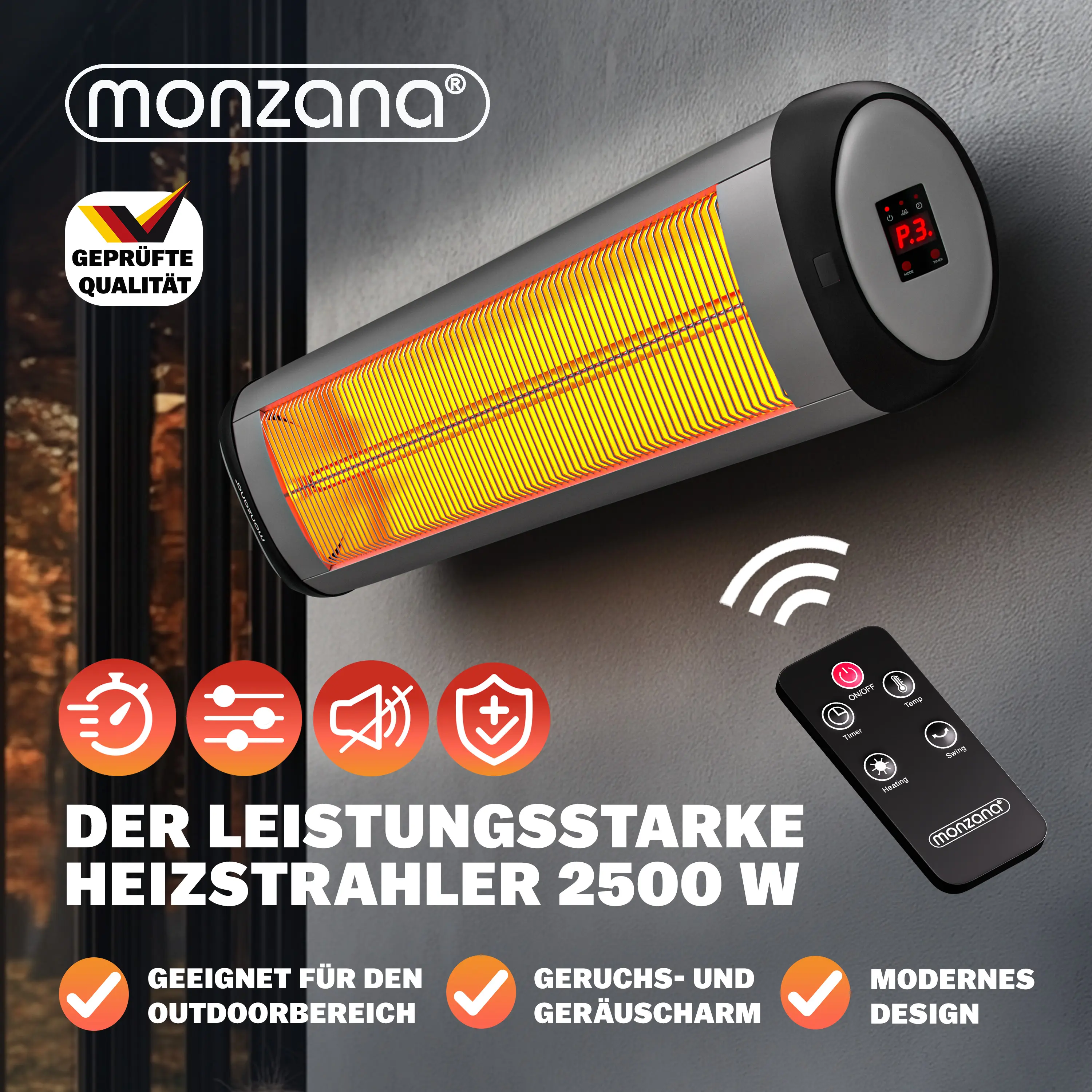 Heizstrahler MZH2501 Silber 2500W günstig online kaufen