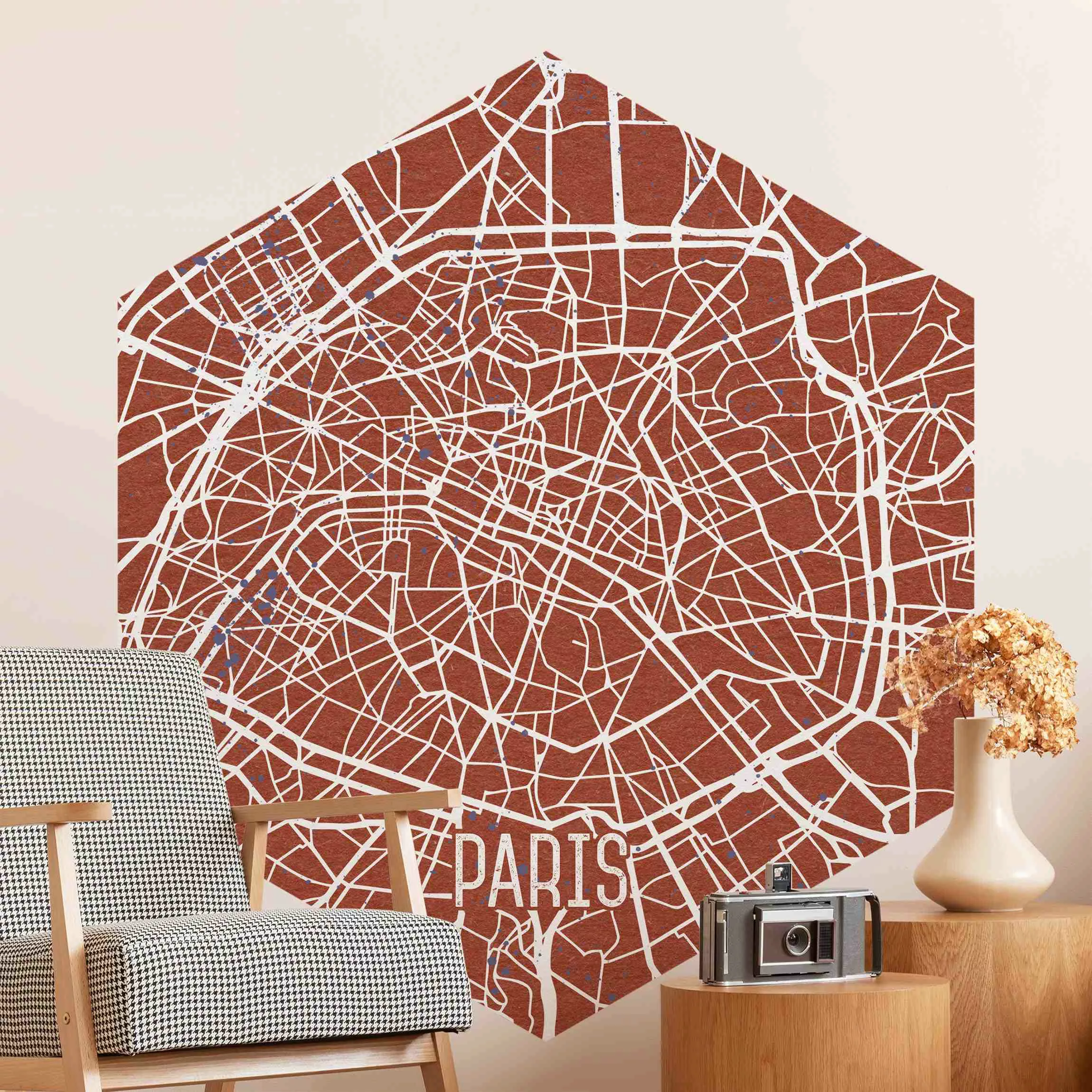 Hexagon Fototapete Stadtplan Paris - Retro günstig online kaufen