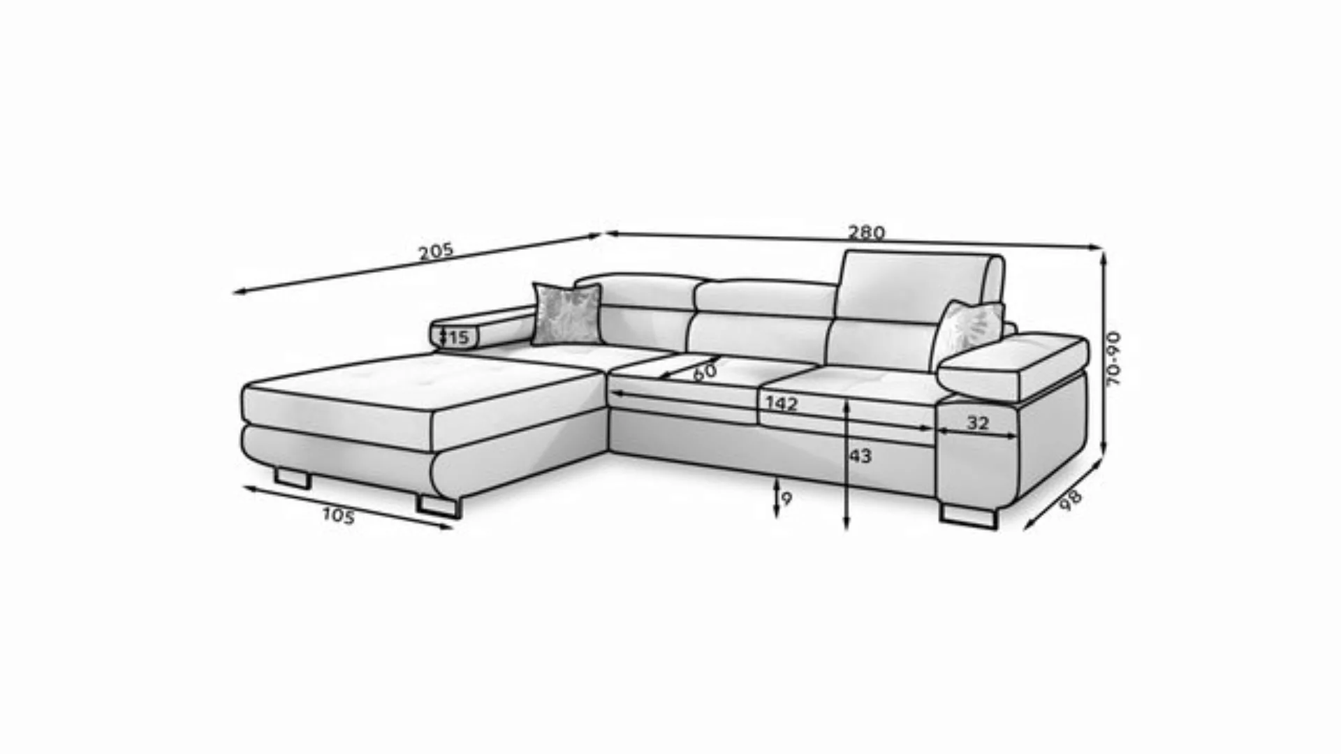 yourhouse24 Ecksofa Armando L-form Schlafsofa Wohnlandschaft Links Rechts C günstig online kaufen