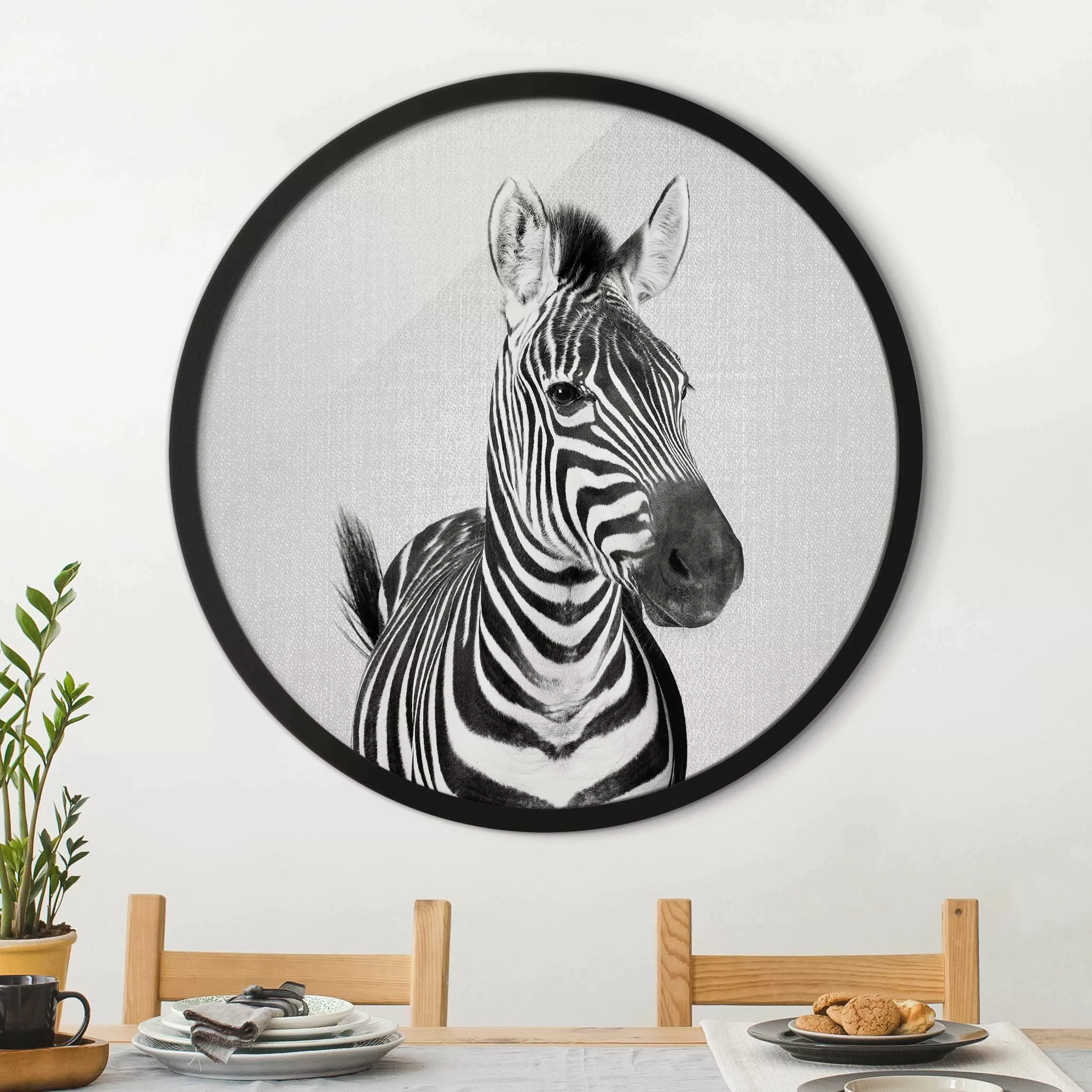 Rundes Gerahmtes Bild Zebra Zilla Schwarz Weiß günstig online kaufen