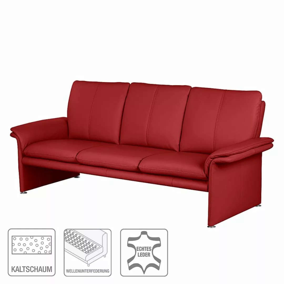 home24 Modoform Sofa Capri 3-Sitzer Rot Echtleder 214x90x88 cm (BxHxT) Mode günstig online kaufen