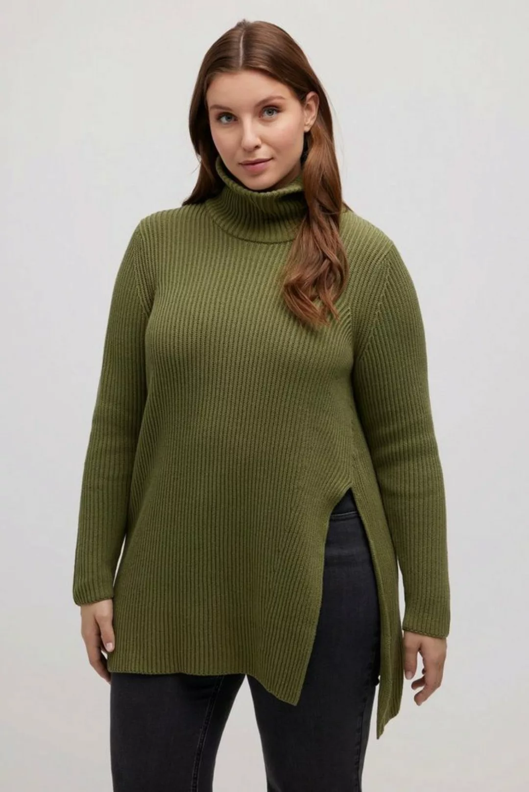 Ulla Popken Strickpullover Rollkragen-Pullover Patentstrick Langarm günstig online kaufen