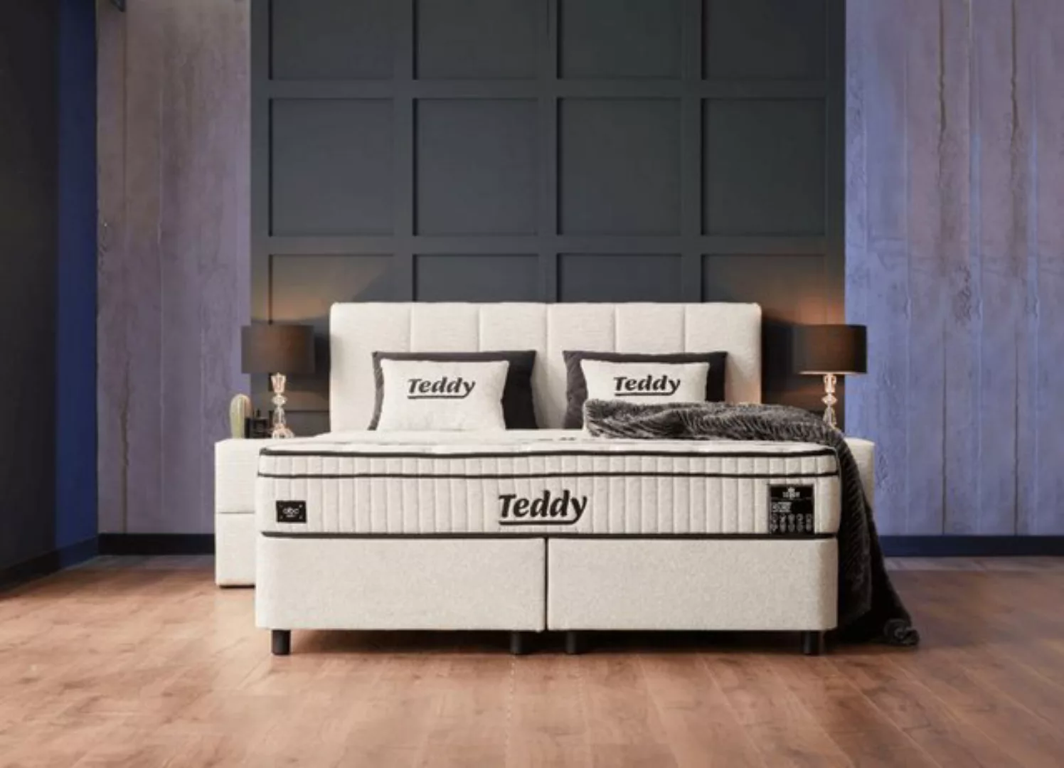 abc bedding Boxspringbett Komfortbett TEDDY mit Velours Webstoff in Beige-W günstig online kaufen