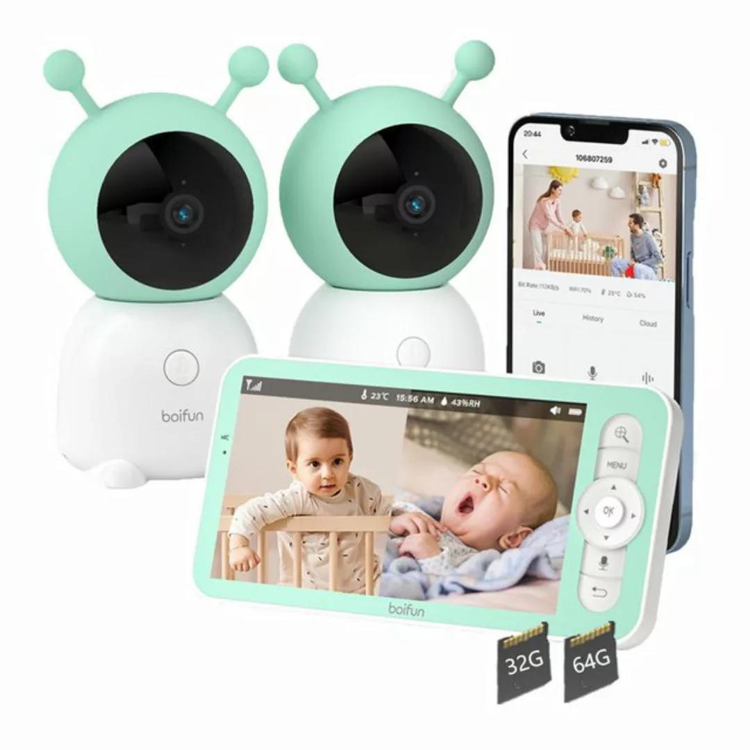 Boifun Babyphone Babyphone mit 2 Kameras 2K & 4X Zoom 5" HD WLAN Video Baby günstig online kaufen