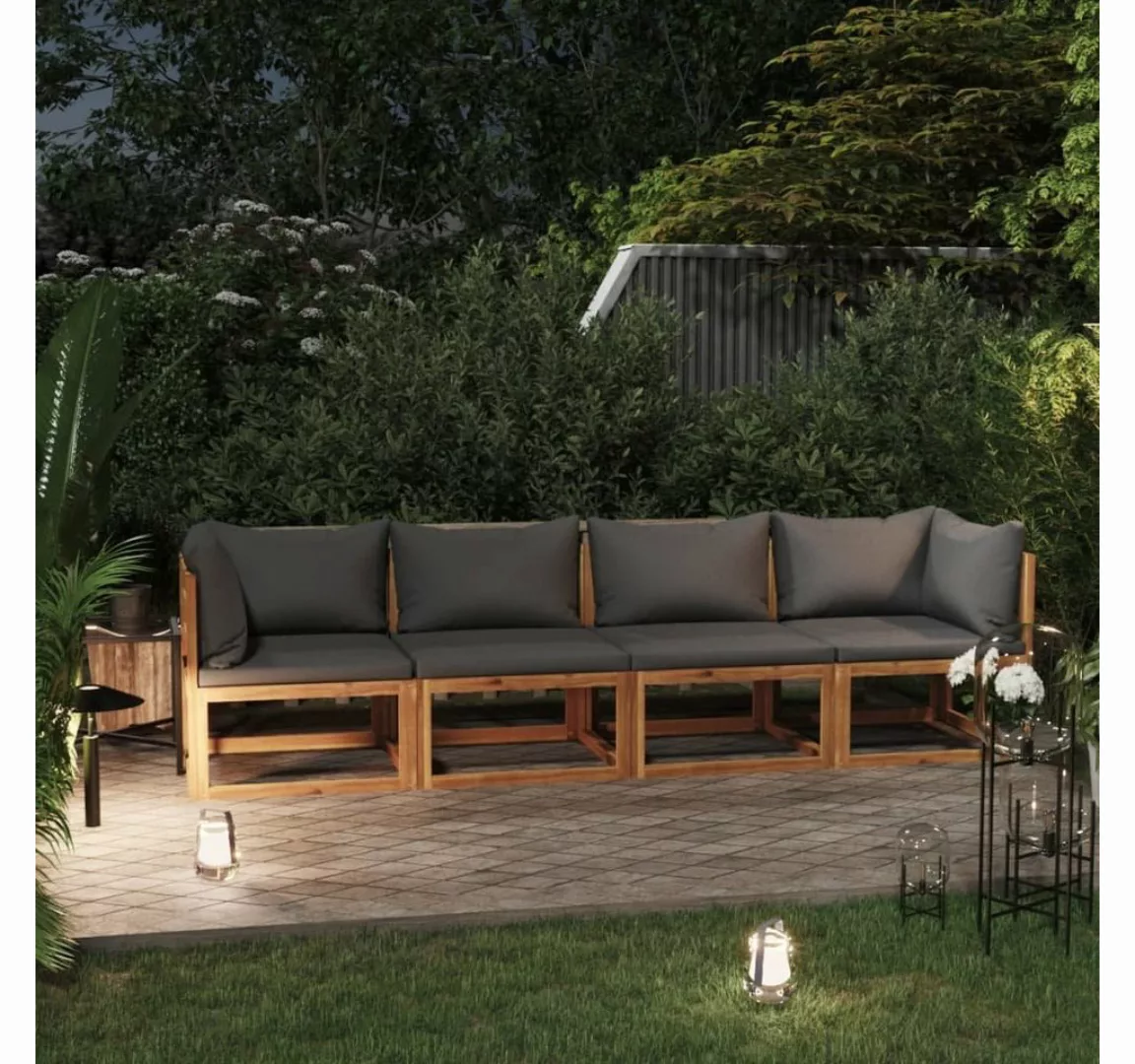 furnicato Loungesofa 4-Sitzer-Gartensofa mit Auflage Akazie Massivholz günstig online kaufen