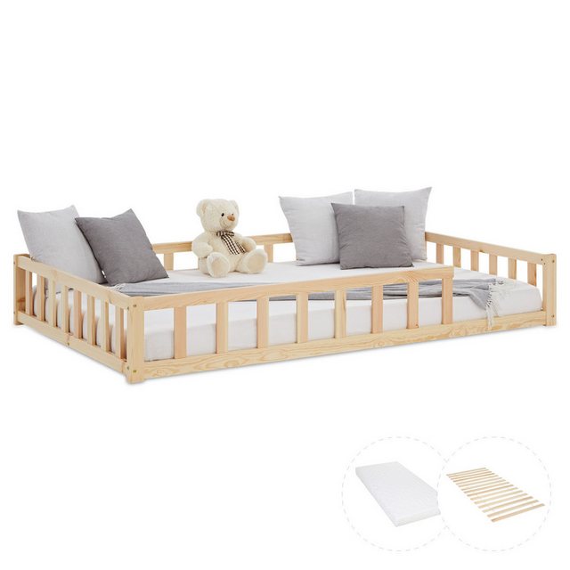 Homestyle4u Kinderbett 90x200 / 120x200 Weiß Natur Holzbett Bodenbett Monte günstig online kaufen