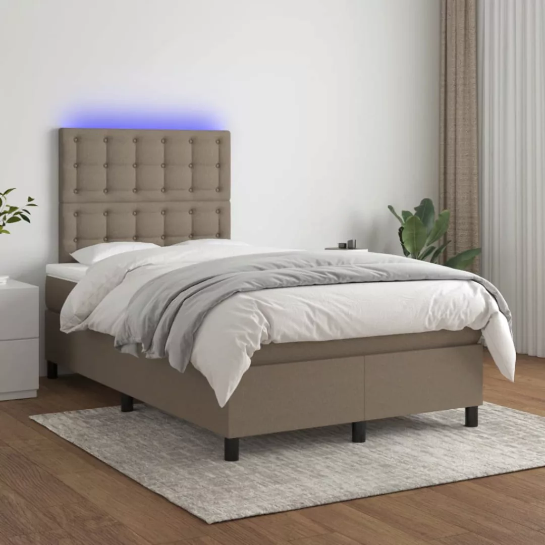 vidaXL Boxspringbett Boxspringbett mit Matratze LED Taupe 120x200 cm Stoff günstig online kaufen