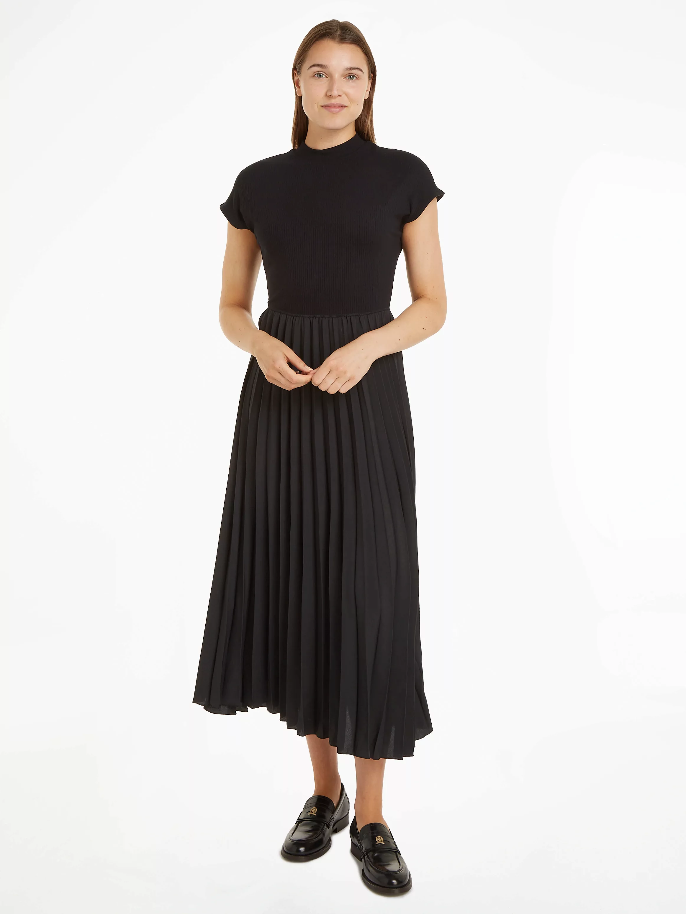 Tommy Hilfiger Jerseykleid 5X2 RIB MK-NK PLEAT MIDI DRS SS mit Markenlabel günstig online kaufen