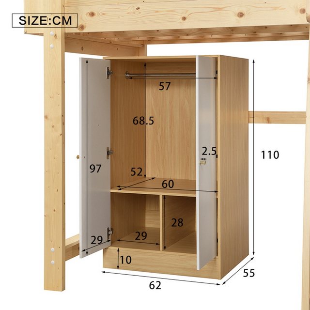 PFCTART Kleiderschrank Kleiner Kleiderschrank mit Stange MDF Weiß Natur (Sc günstig online kaufen