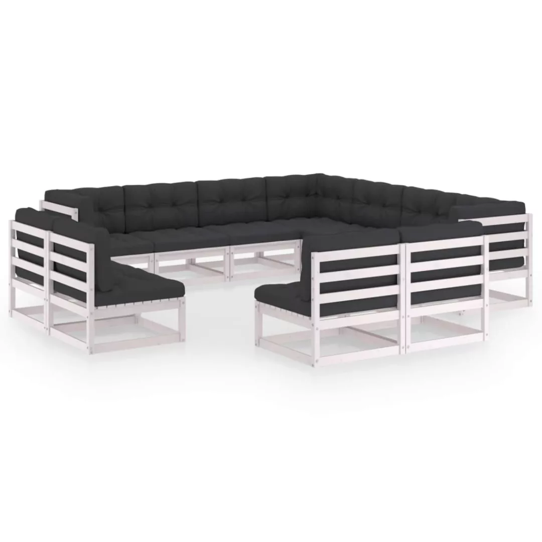 11-tlg. Garten-lounge-set Mit Kissen Weiß Kiefer Massivholz günstig online kaufen