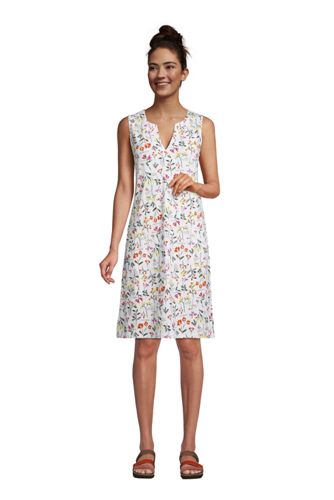 Strandkleid Print, Damen, Größe: L Normal, Weiß, Baumwolle, by Lands' End, günstig online kaufen