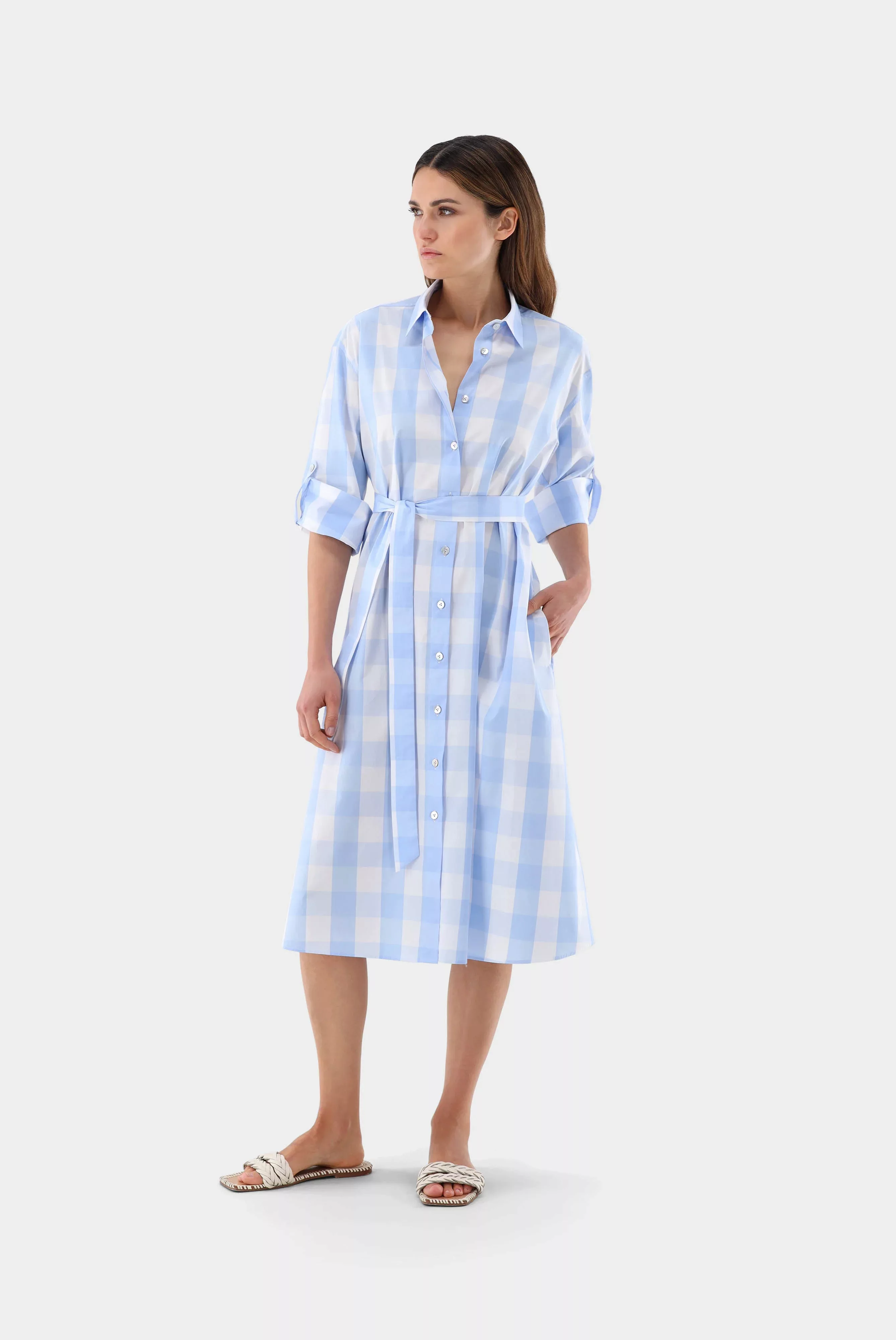 Kariertes Midi-Kleid aus Baumwoll-Popeline günstig online kaufen
