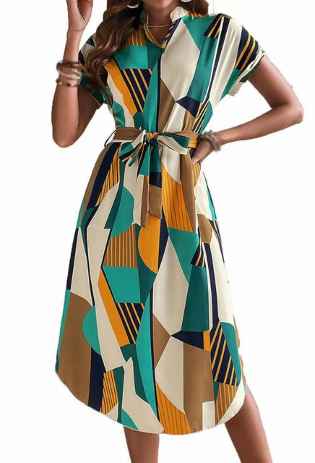CHENIN Satinkleid Elegantes bedrucktes Sommerkleid für Damen Gürtelkleid Mo günstig online kaufen