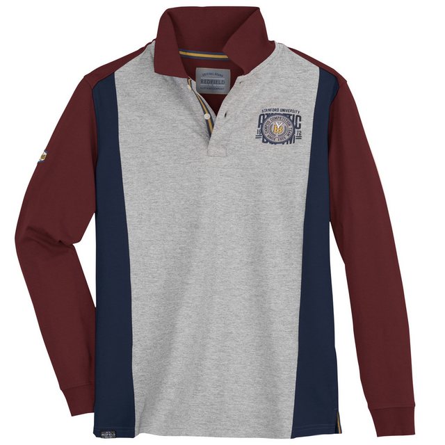 redfield Langarm-Poloshirt Redfield XXL Langarm-Polo Colorblocking weinrot- günstig online kaufen