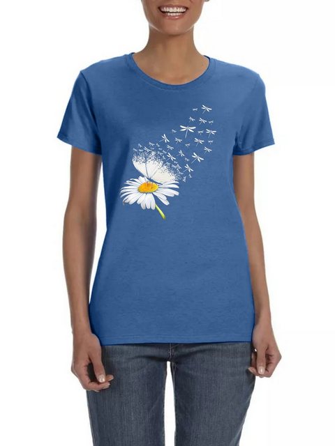 PYL Kurzarmshirt Damen Sommer Casual T-Shirt mit Gänseblümchen Print Tee günstig online kaufen