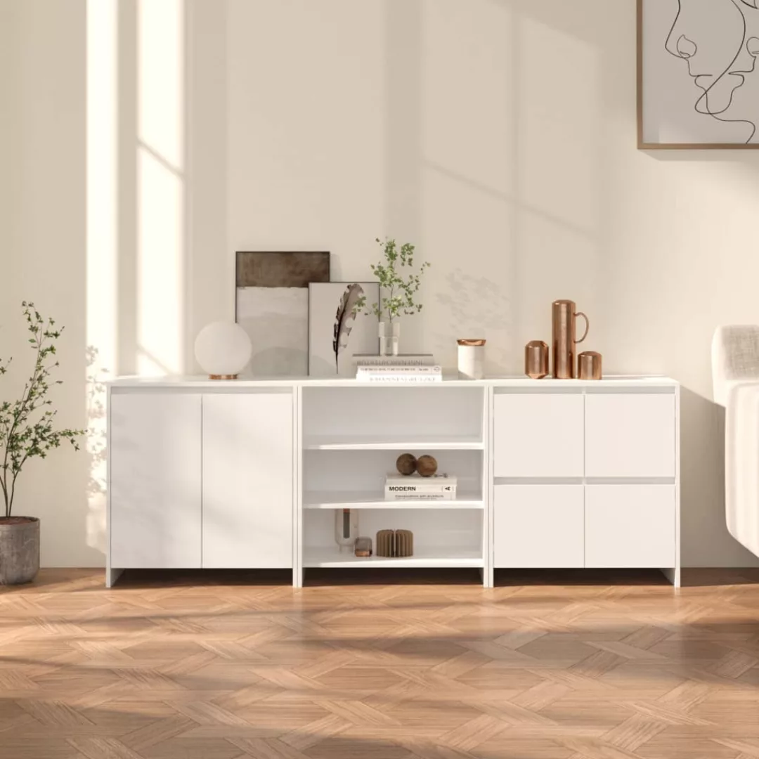 Vidaxl 3-tlg. Sideboard Hochglanz-weiß Holzwerkstoff günstig online kaufen