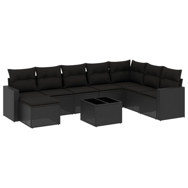 vidaXL Sofaelement 9-tlg. Garten-Sofagarnitur mit Kissen Schwarz Poly Ratta günstig online kaufen