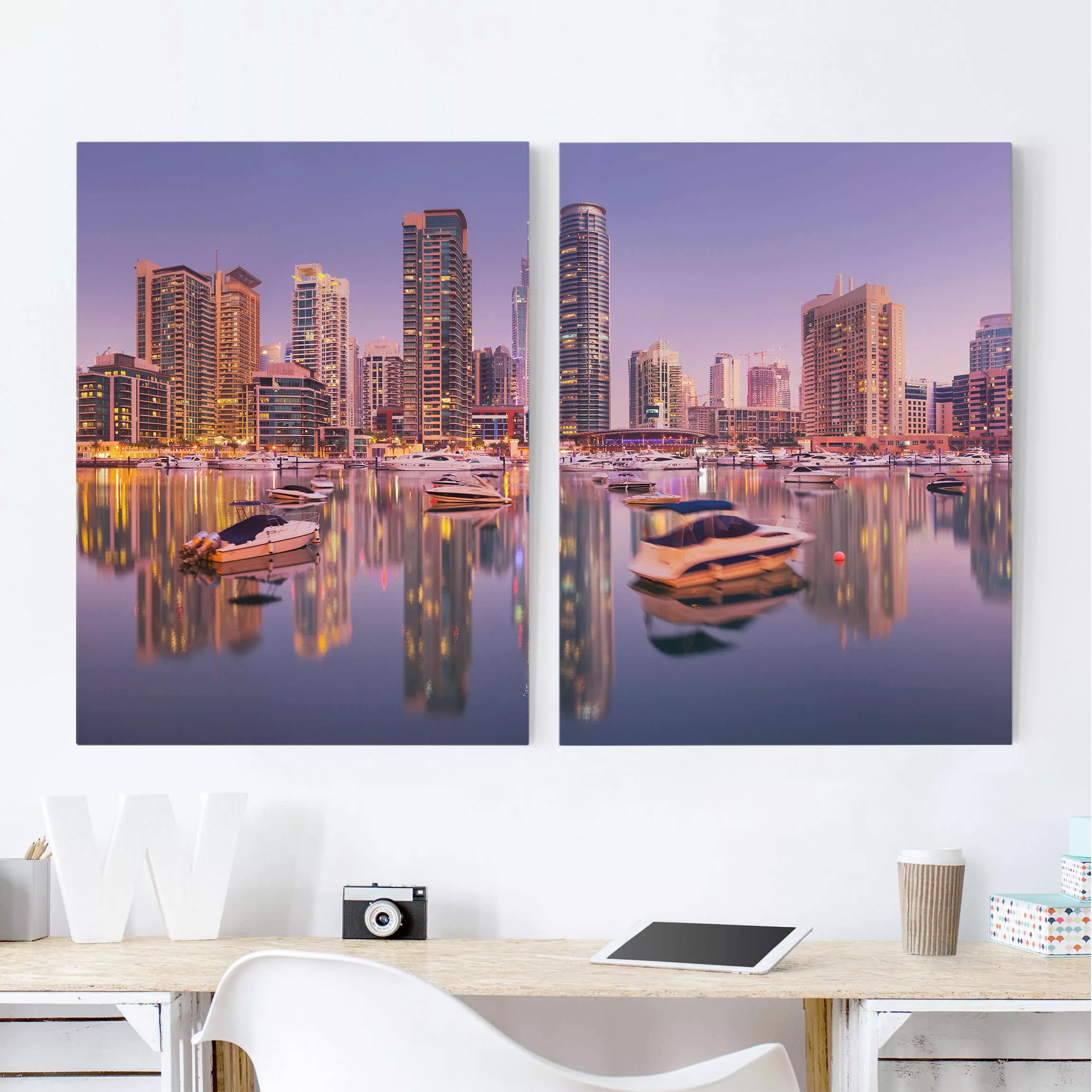 2-teiliges Leinwandbild Architektur & Skyline - Querformat Dubai Skyline un günstig online kaufen