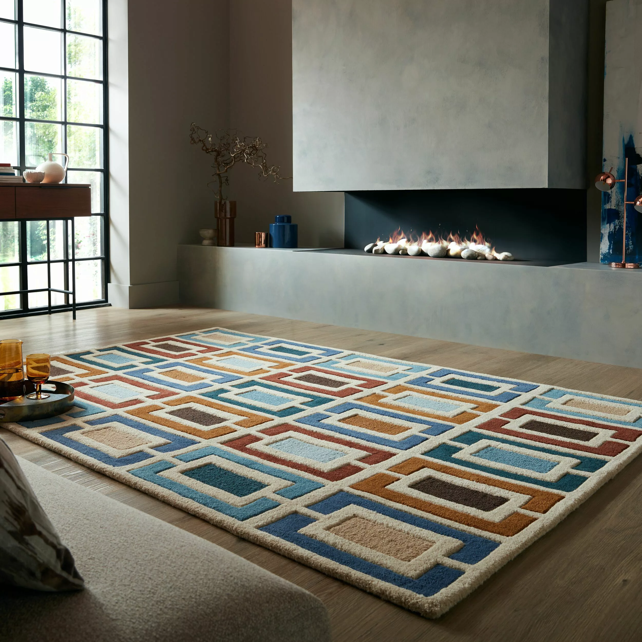 FLAIR RUGS Wollteppich »Retro Blocks«, rechteckig, Retro Blocks geschnitzte günstig online kaufen