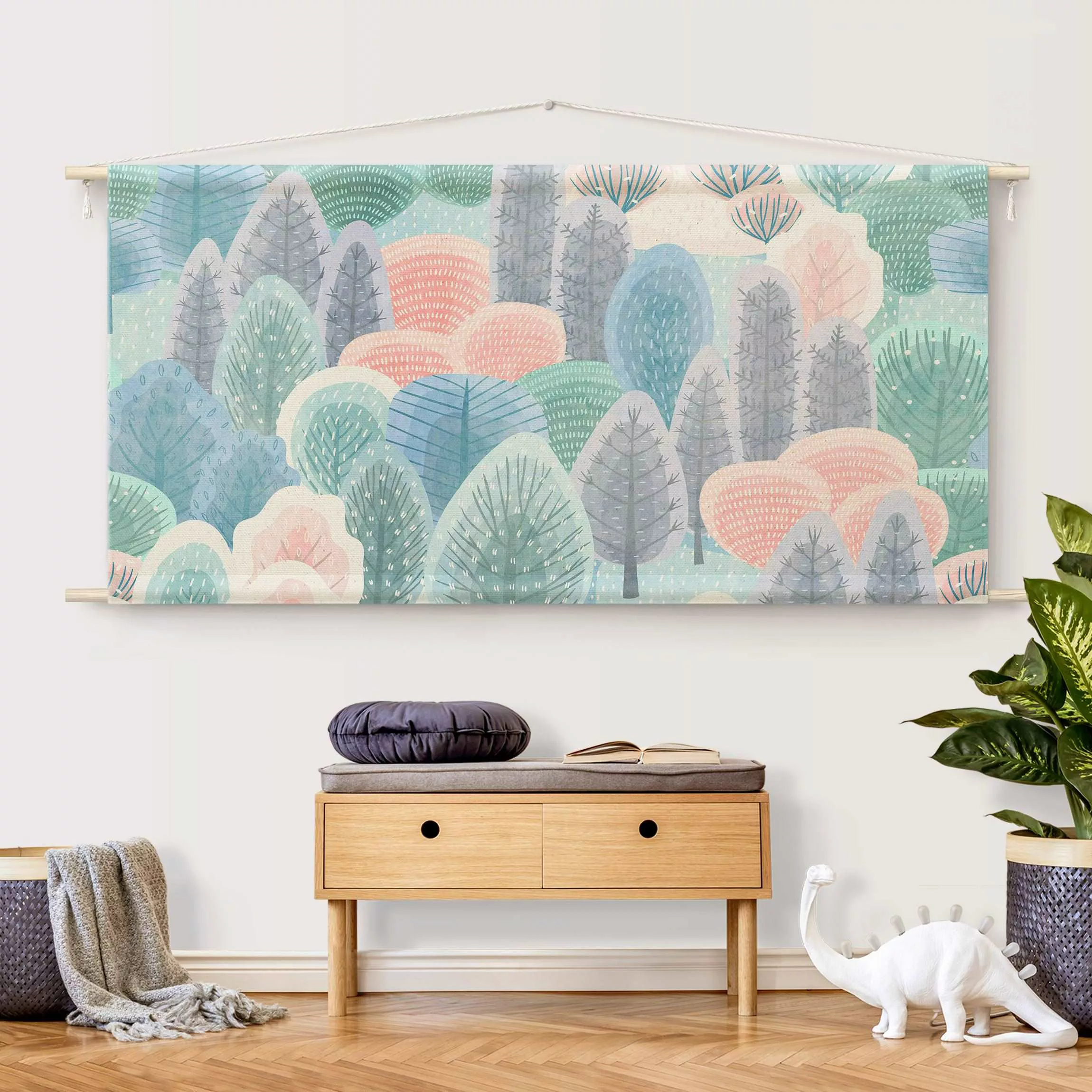 Wandteppich Glücklicher Wald in Pastell günstig online kaufen