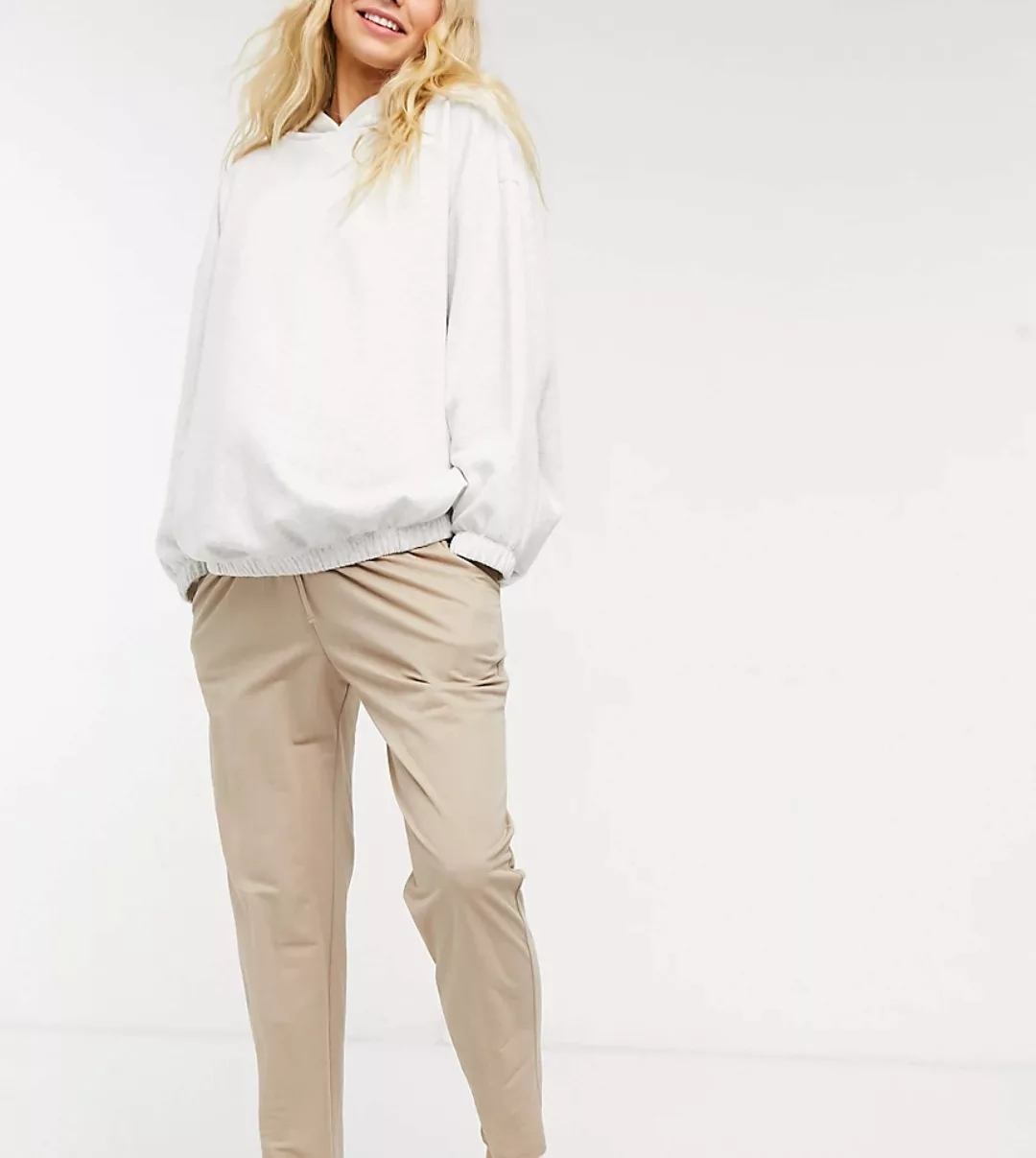 ASOS DESIGN Maternity – Karottenhose in Leinenoptik in Stein-Neutral günstig online kaufen