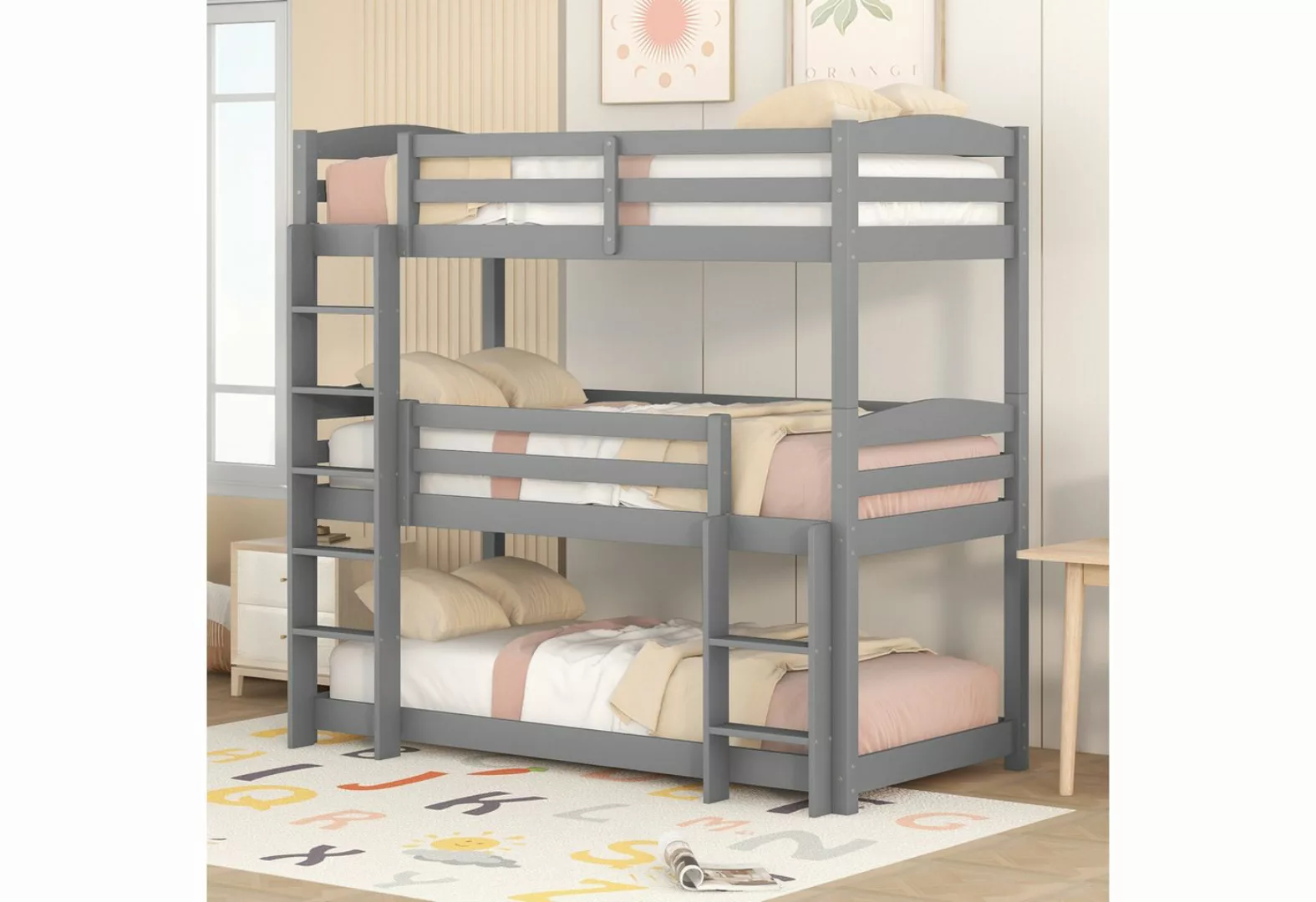 KoDise Bett Kinderbett 90*200cm Dreier-Holzbett Hochbett für Kinder Jugend günstig online kaufen