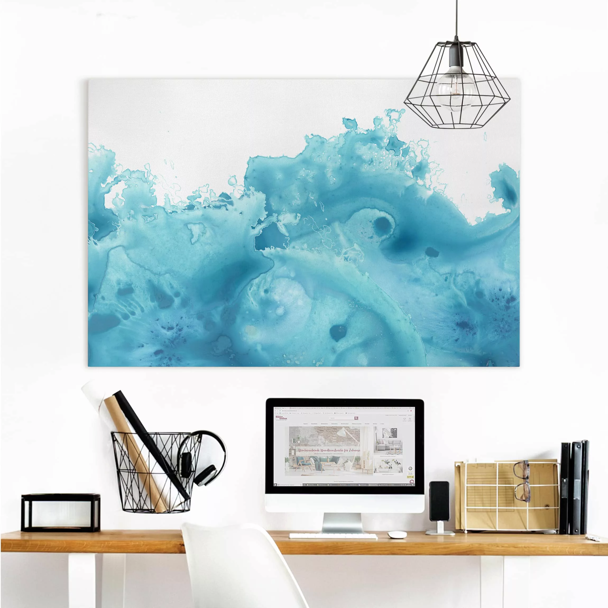 Leinwandbild Abstrakt - Querformat Welle Aquarell Türkis I günstig online kaufen