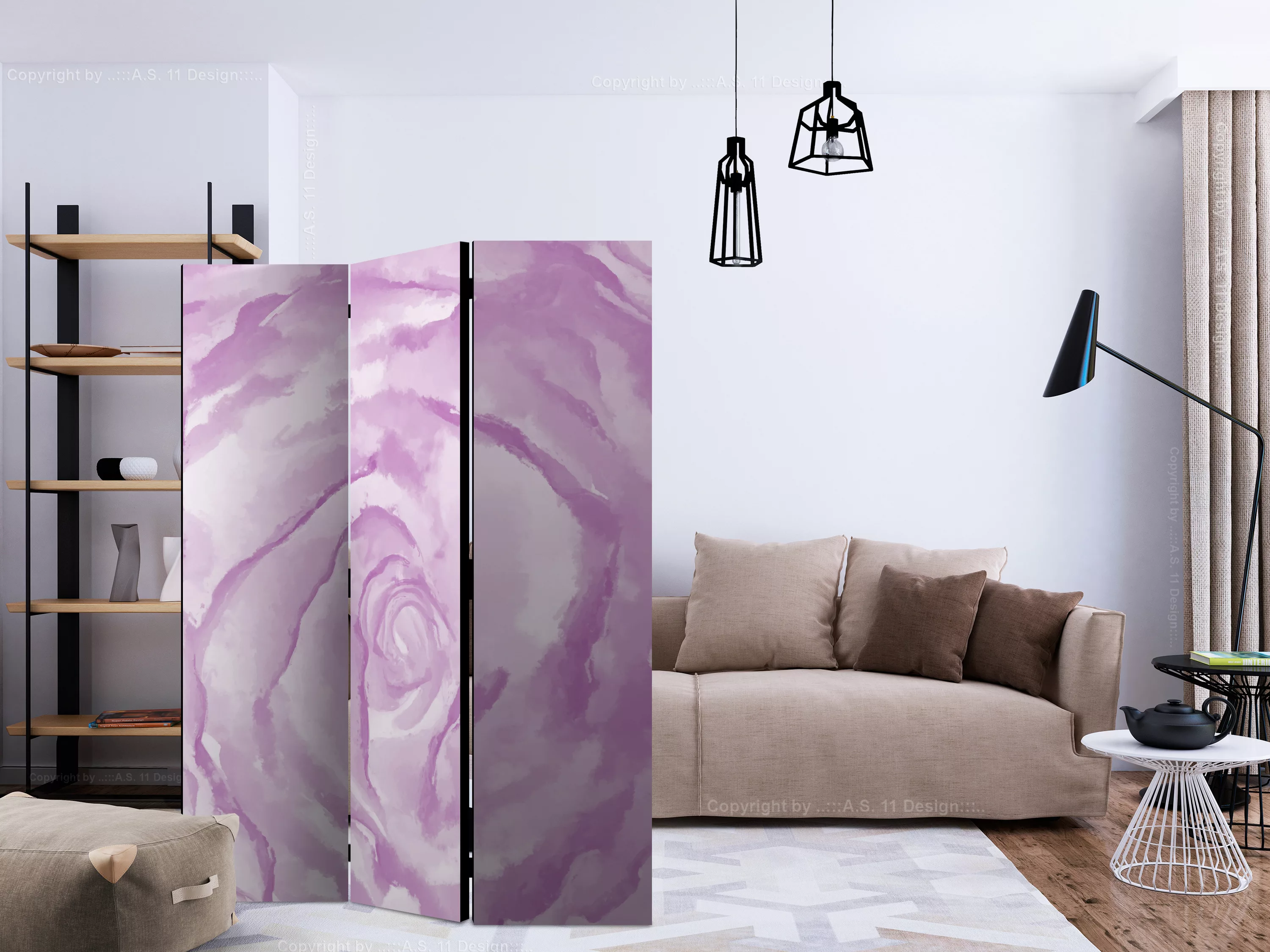 3-teiliges Paravent - Rose (pink) [room Dividers] günstig online kaufen