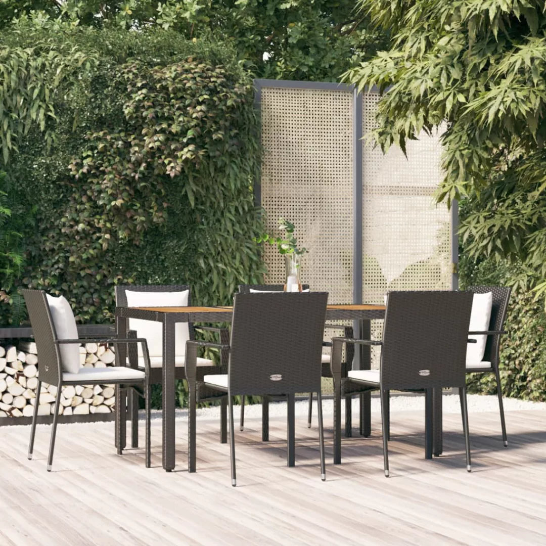 Vidaxl 7-tlg. Garten-essgruppe Mit Kissen Schwarz Poly Rattan günstig online kaufen