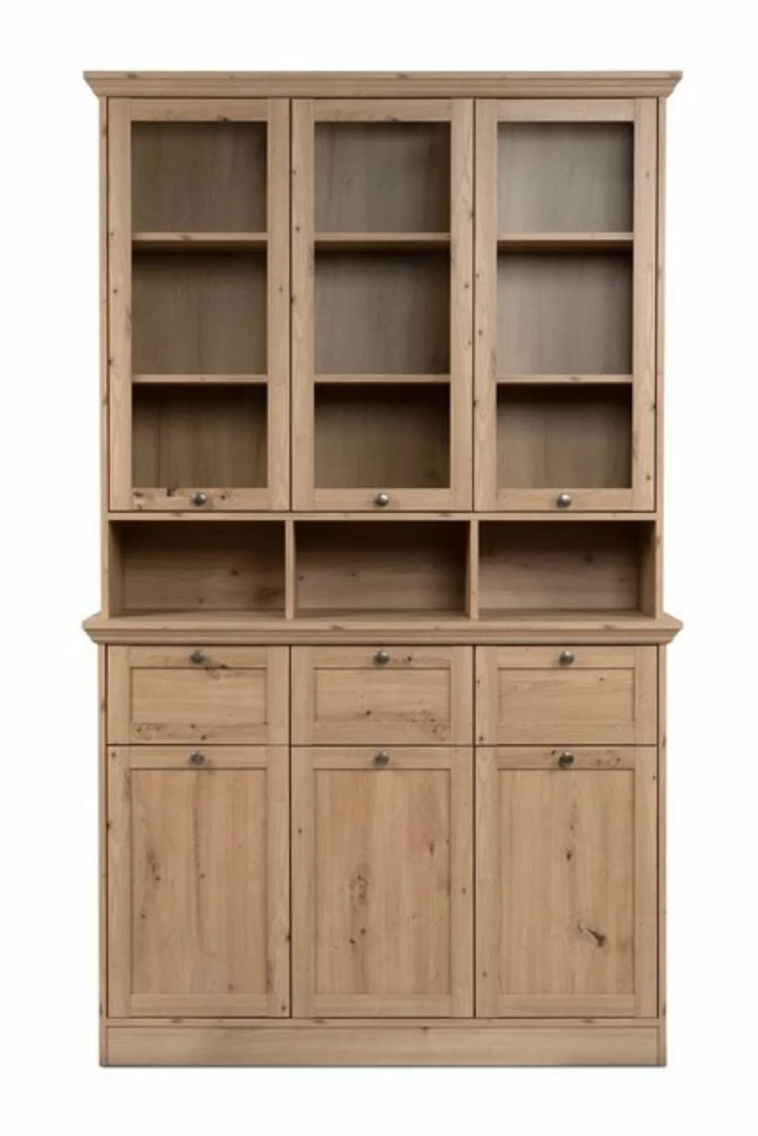 freiraum Buffet Timber Landhaus, 6 Türen, 3 Schübe, Glas / Eiche Dekor - 12 günstig online kaufen