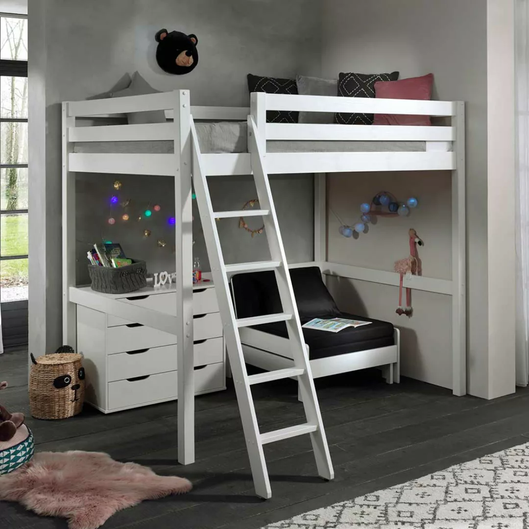 Kinderzimmermöbel Set aus Kiefer Massivholz Weiß Kommode und Sessel (dreite günstig online kaufen