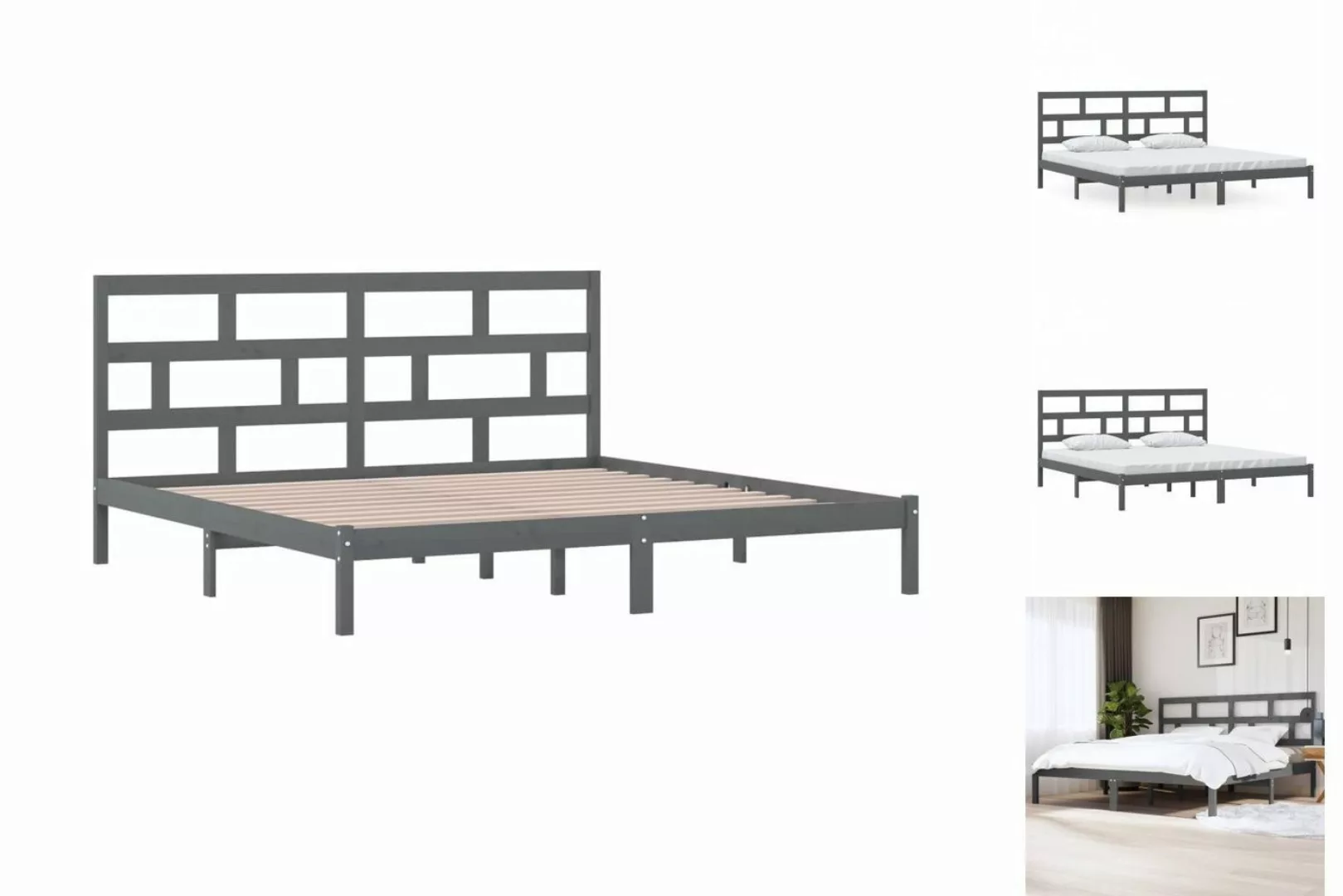 vidaXL Bettgestell Massivholzbett Grau Kiefer 200x200 cm Doppelbett Bett Be günstig online kaufen