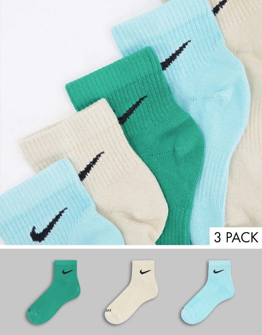 Nike Training – Everday – Leichte Socken in Stein, Grün und Blau im Multipa günstig online kaufen