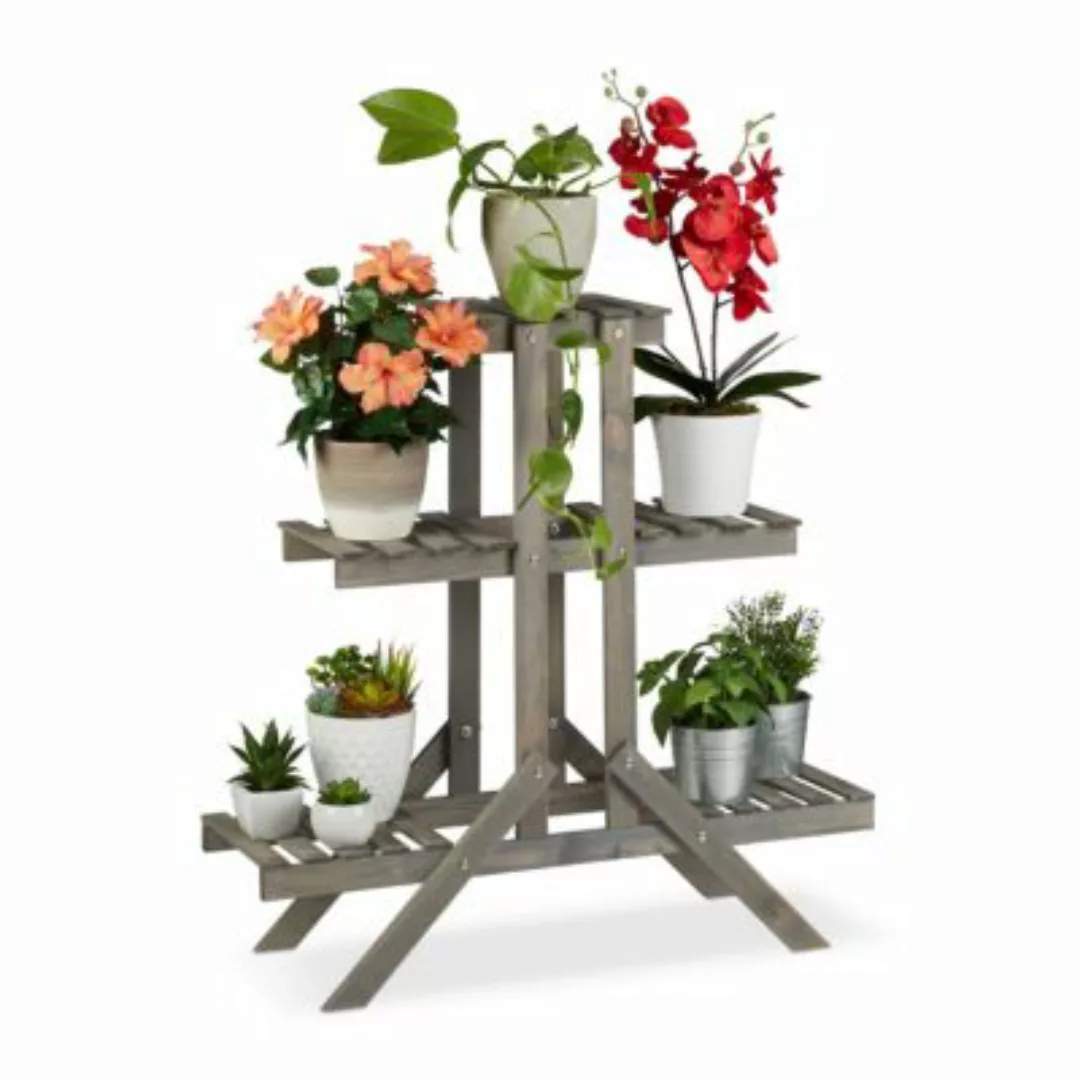 relaxdays Blumentreppe Holz mit 3 Stufen grau günstig online kaufen