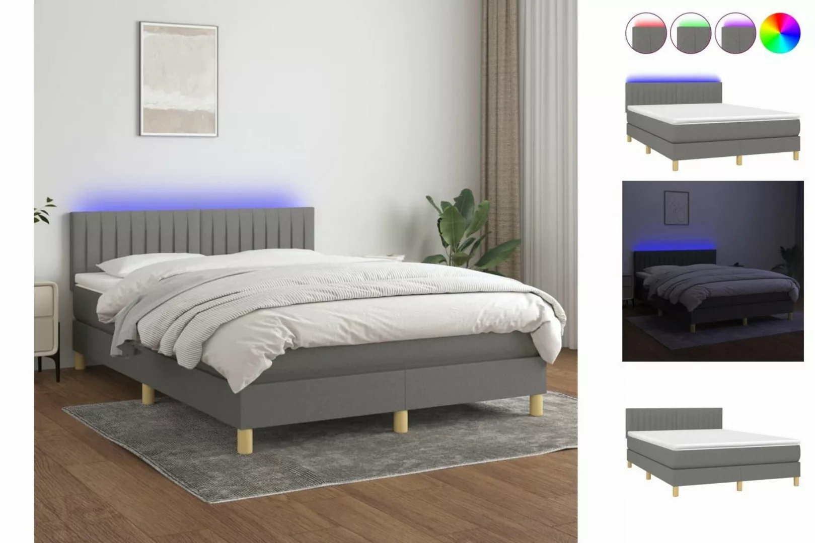 vidaXL Bettgestell Boxspringbett mit Matratze LED Dunkelgrau 140x200 cm Sto günstig online kaufen