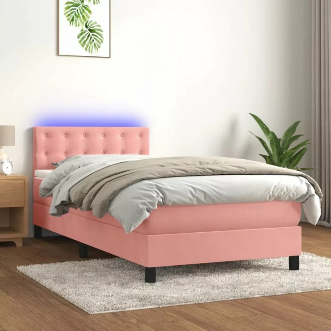 vidaXL Bett Boxspringbett mit Matratze & LED Rosa 90x200 cm Samt günstig online kaufen