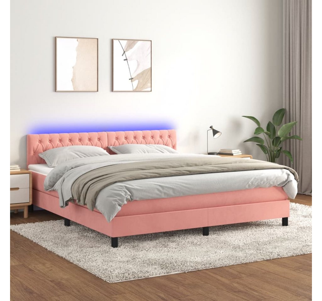 vidaXL Boxspringbett Boxspringbett mit Matratze LED Rosa 160x200 cm Samt Be günstig online kaufen