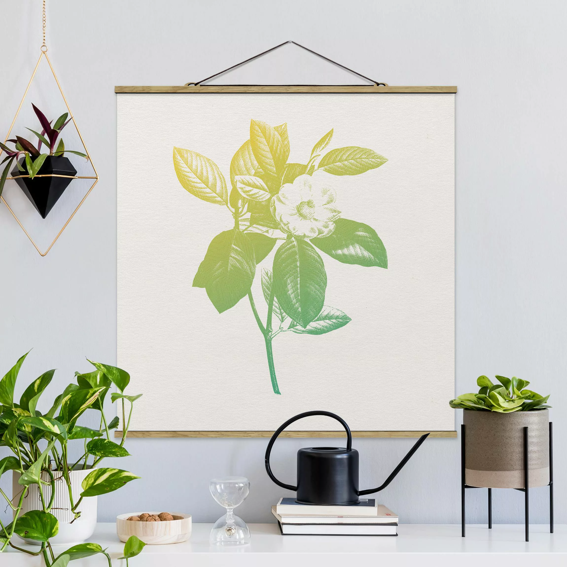 Stoffbild Blumen mit Posterleisten - Quadrat Modern Vintage Botanik Kirschb günstig online kaufen