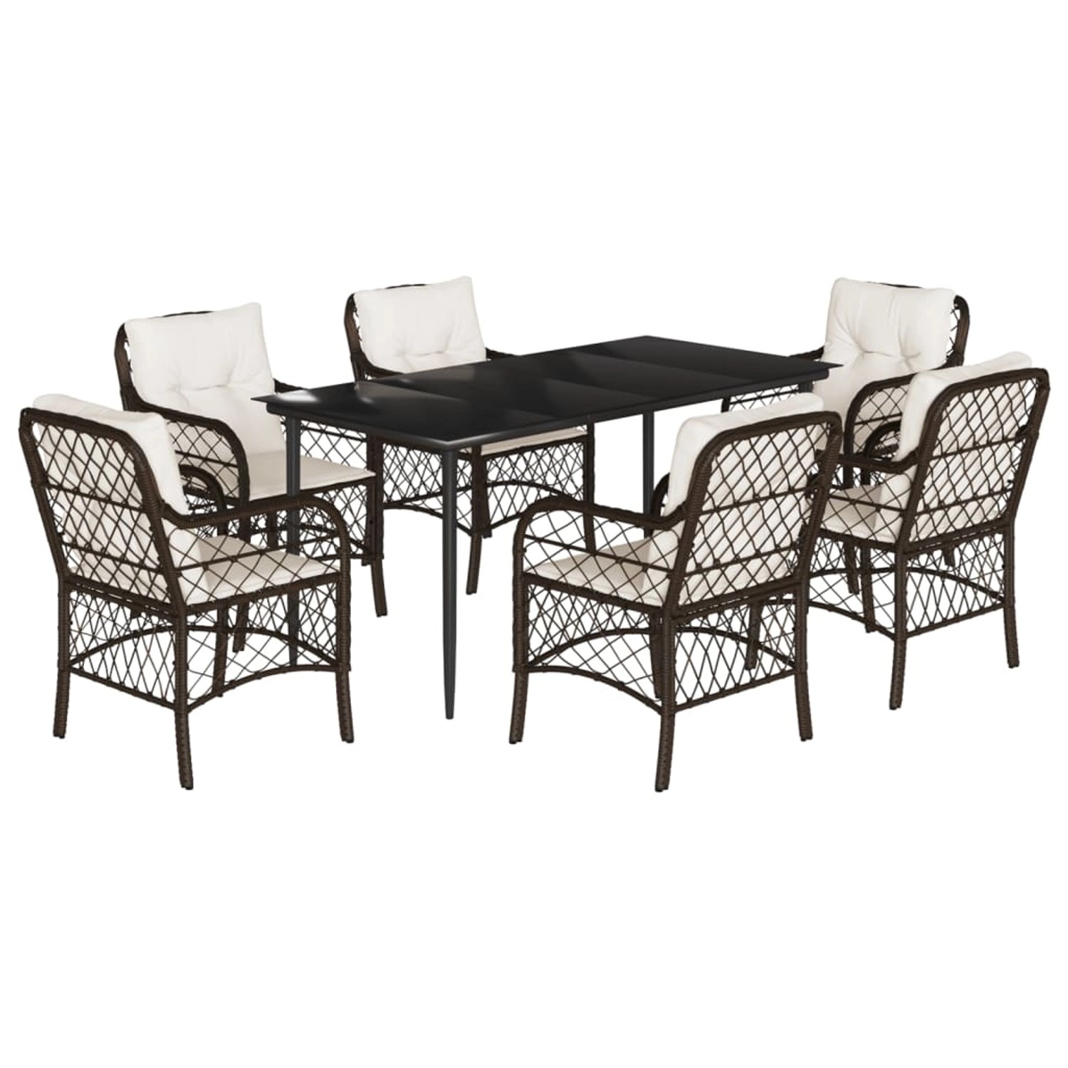 vidaXL 7-Tlg Garten-Essgruppe mit Kissen Braun Poly Rattan 3212114 günstig online kaufen
