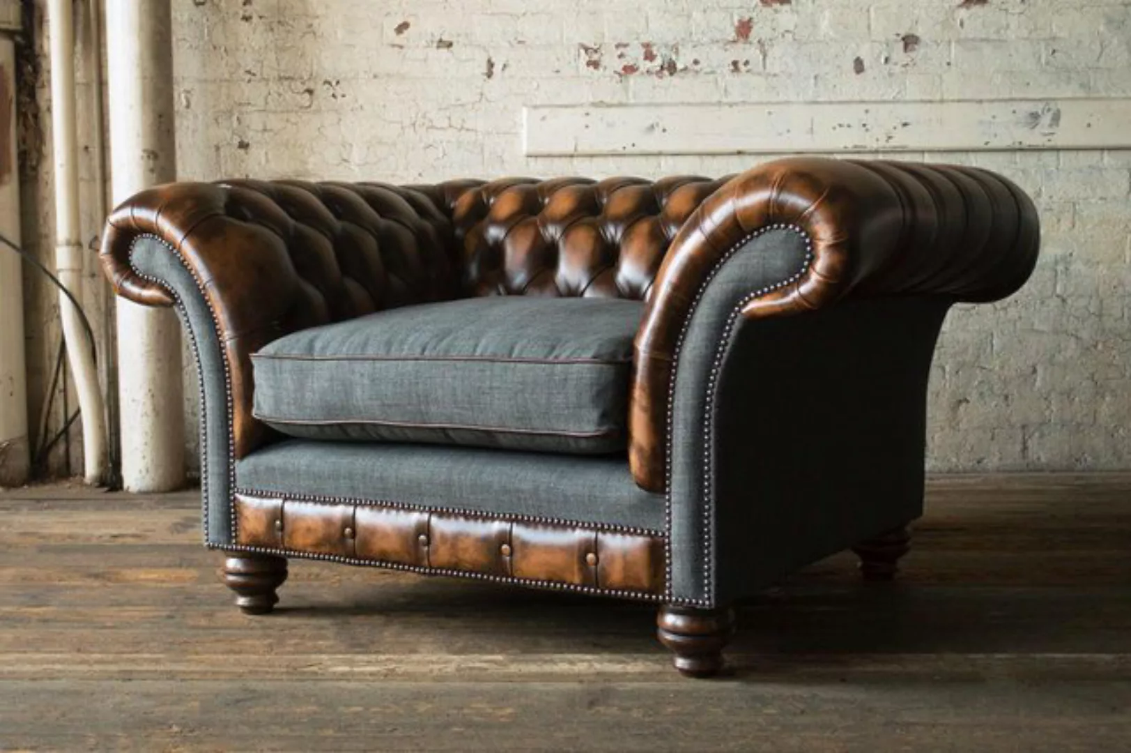 Xlmoebel 1,5-Sitzer Neu Club Lounge Sofa mit Chesterfield-Design Stoffbezug günstig online kaufen