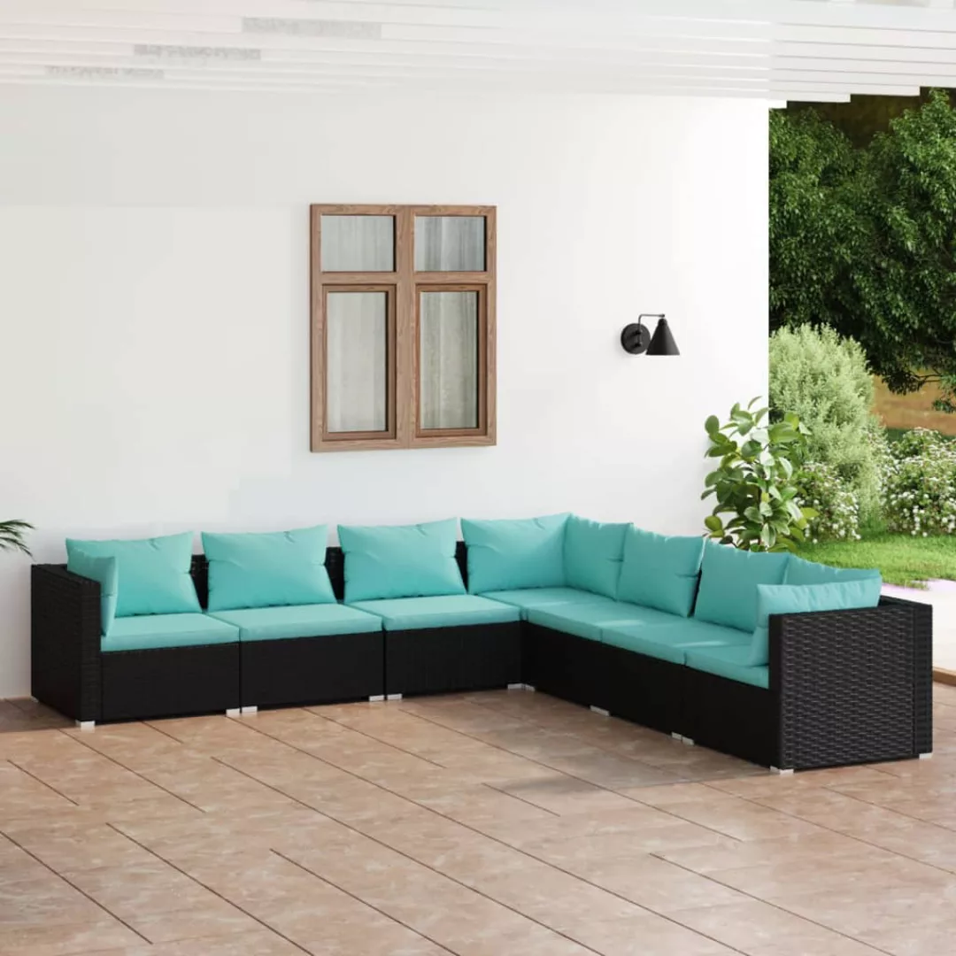 Vidaxl 7-tlg. Garten-lounge-set Mit Kissen Poly Rattan Schwarz günstig online kaufen