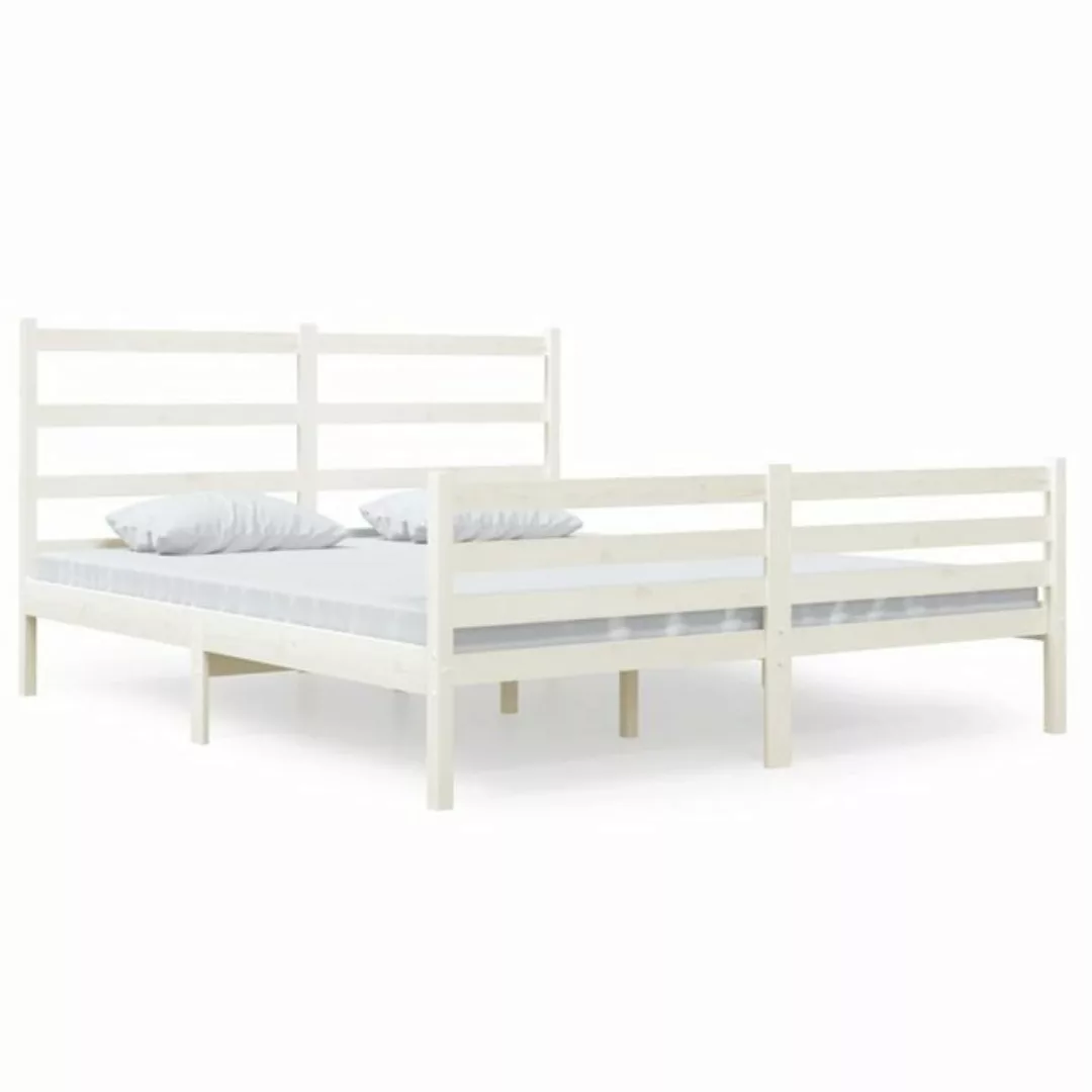 vidaXL Bettgestell Massivholzbett Kiefer 140x190 cm Weiß Bett Bettgestell B günstig online kaufen