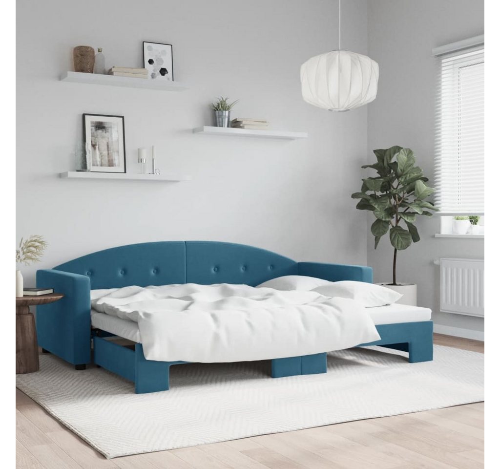 vidaXL Gästebett Gästebett Tagesbett Ausziehbar Blau 80x200 cm Samt Bett Be günstig online kaufen