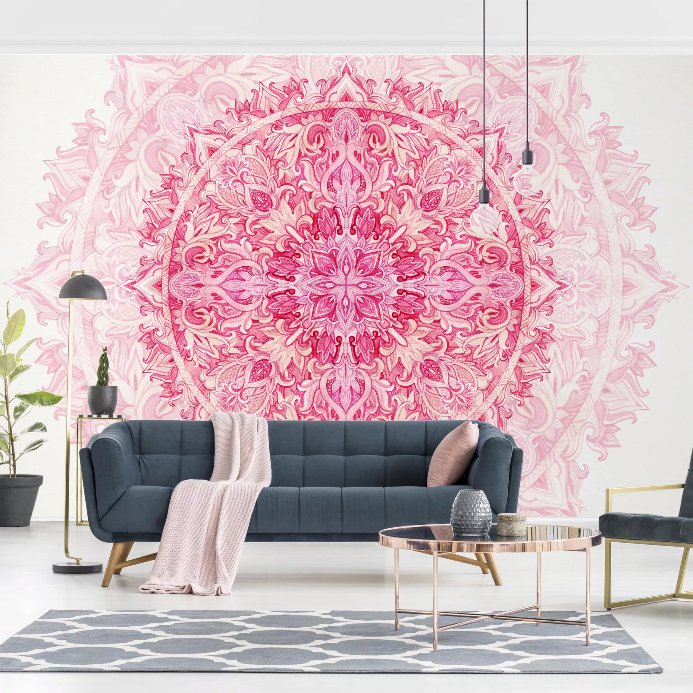 Mustertapete Mandala Aquarell Ornament pink günstig online kaufen