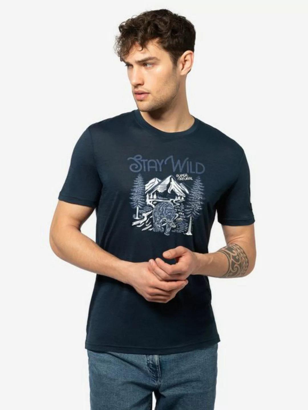 SUPER.NATURAL T-Shirt für Herren, Merino BETTER A FISH THAN ME Angel Motiv günstig online kaufen